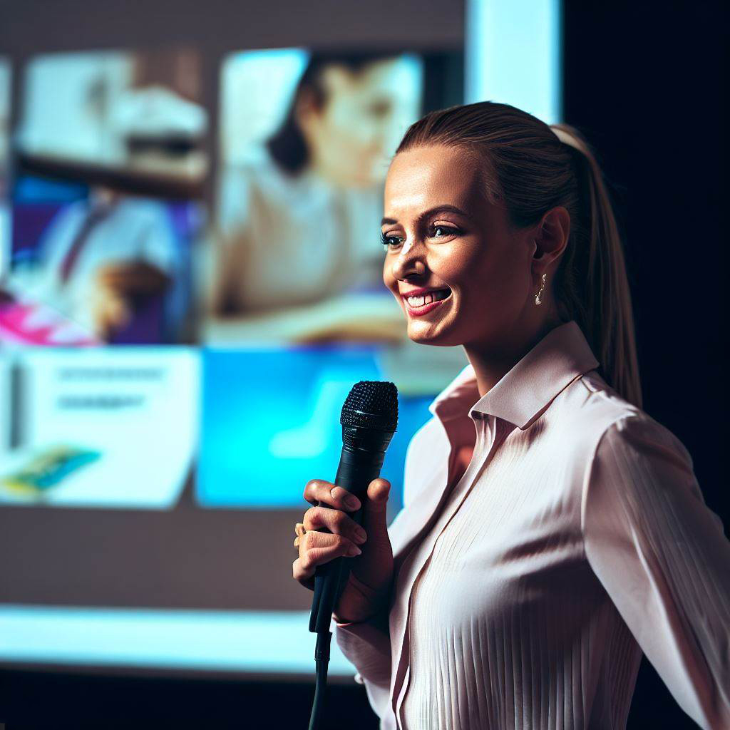 A person narrating a voice over for a Google Slides presentation.